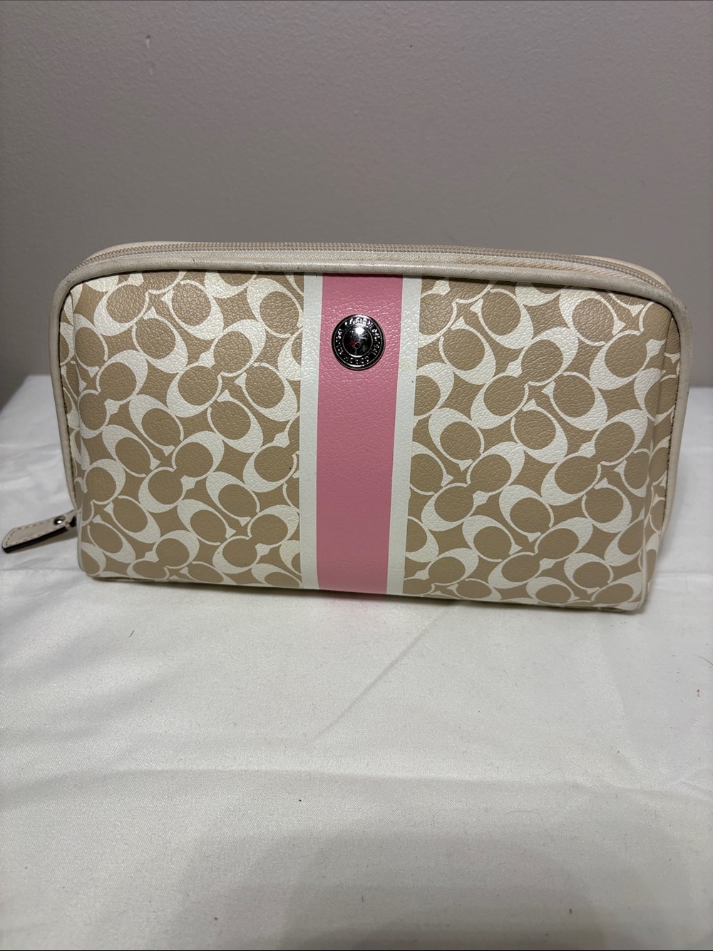 COACH HERITAGE Stripe Signature Logo Canvas cosmetic and toiletry bag